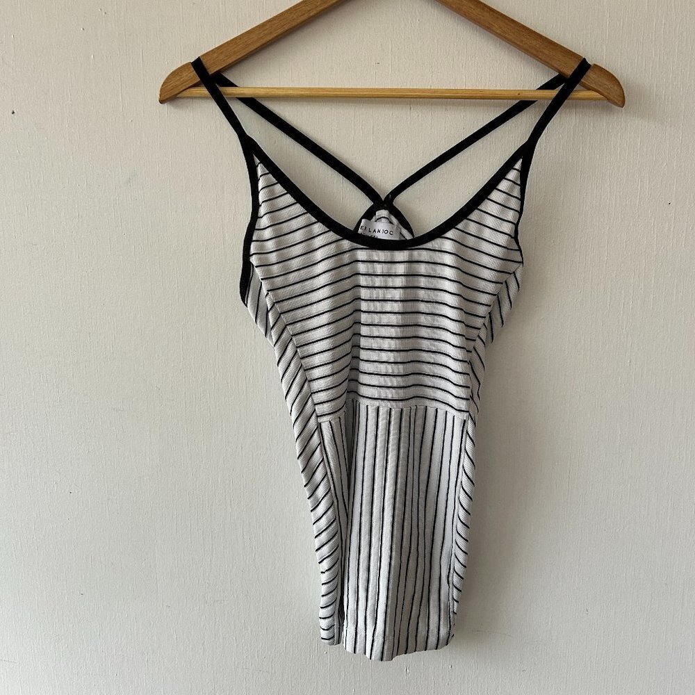 Athleta Tank Top Womens Small White Black Striped Activewear‎ Derek Lam IOC
